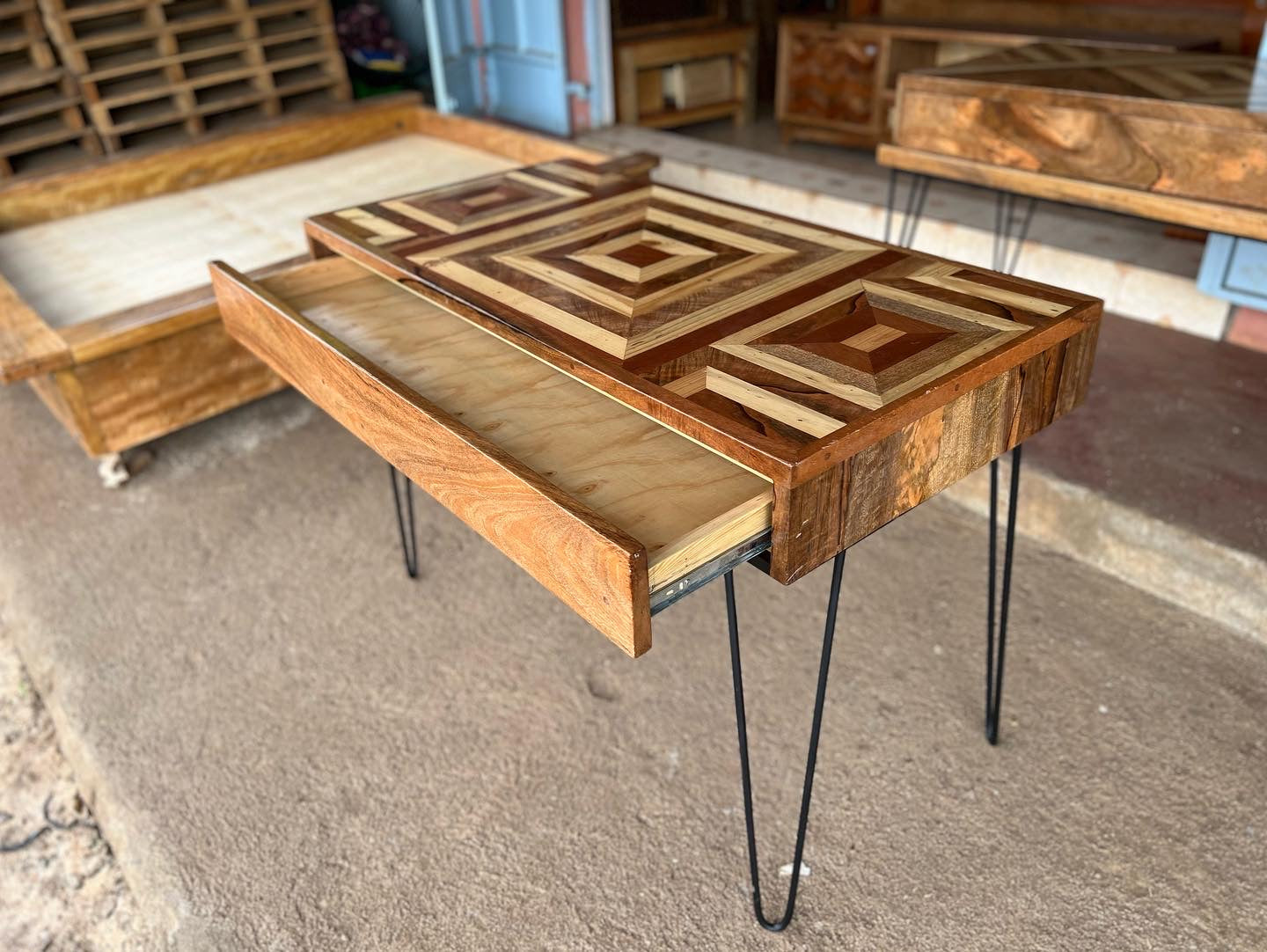 Mango wood pattern home office desk with a mix of mahogany wood