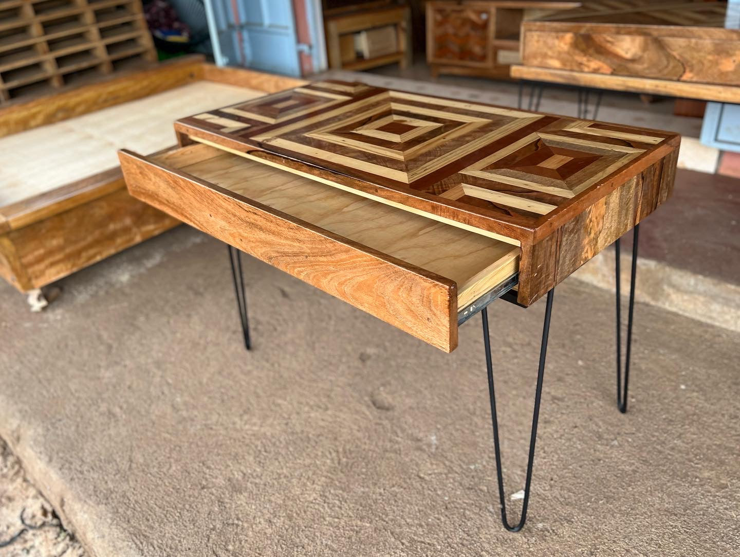 Mango wood pattern home office desk with a mix of mahogany wood