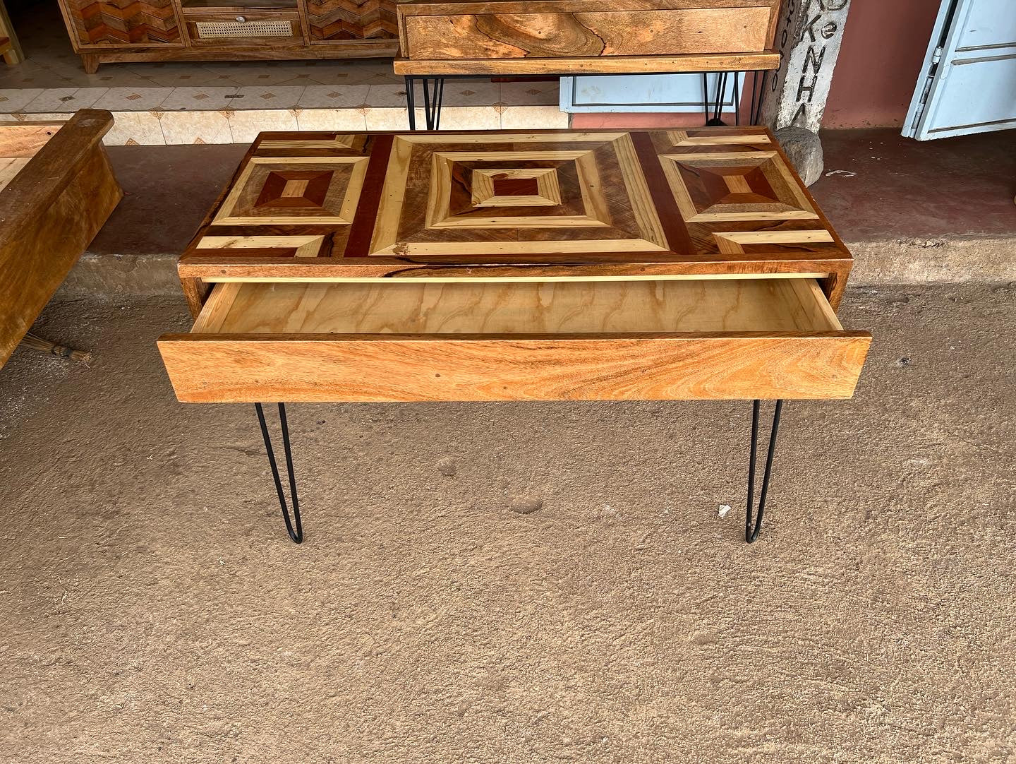 Mango wood pattern home office desk with a mix of mahogany wood