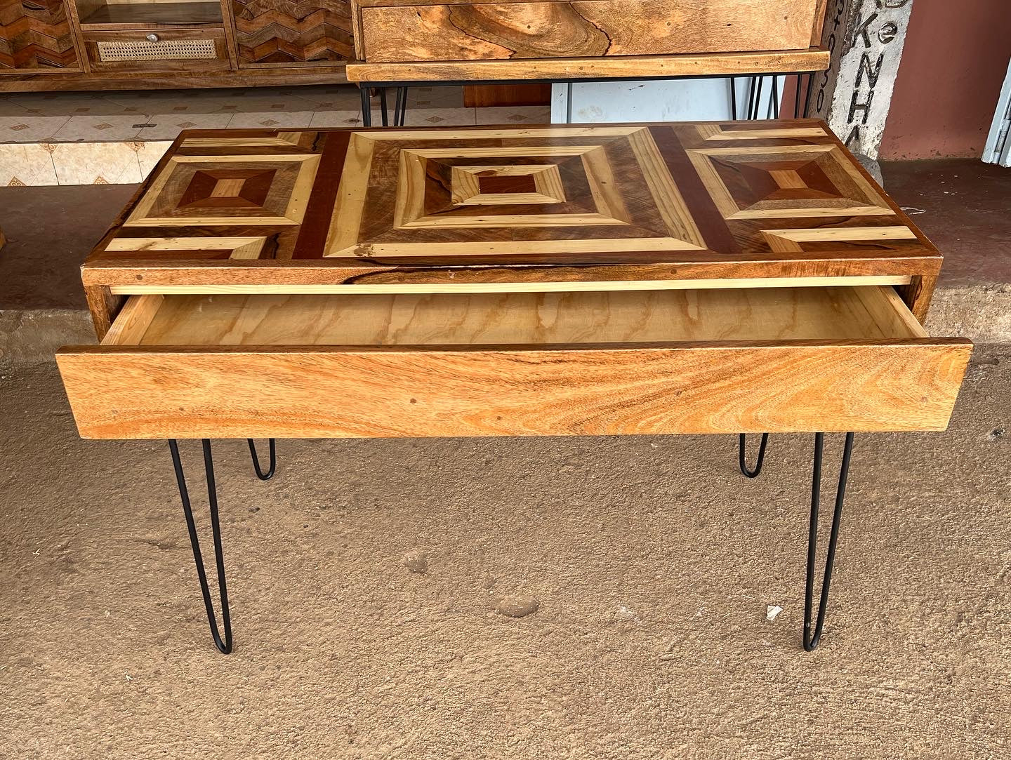 Mango wood pattern home office desk with a mix of mahogany wood