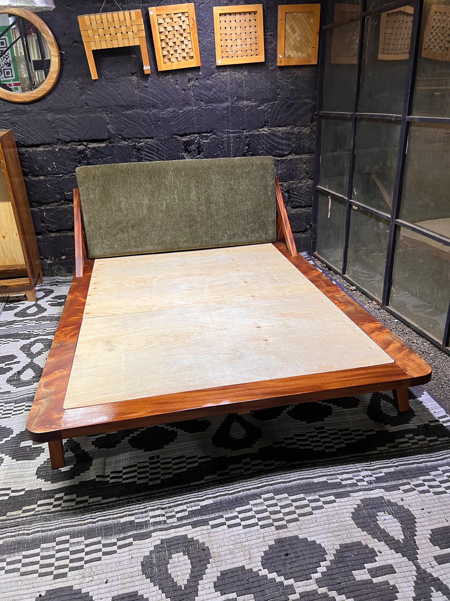 Mahogany upholstered bed with green headboard for ksh 90,000
