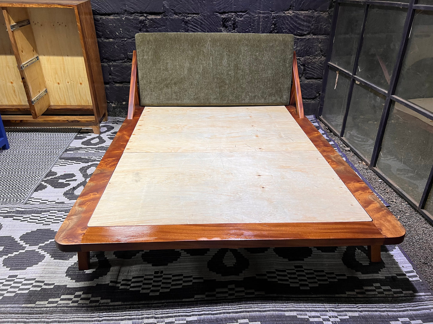 Mahogany upholstered bed with green headboard for ksh 90,000