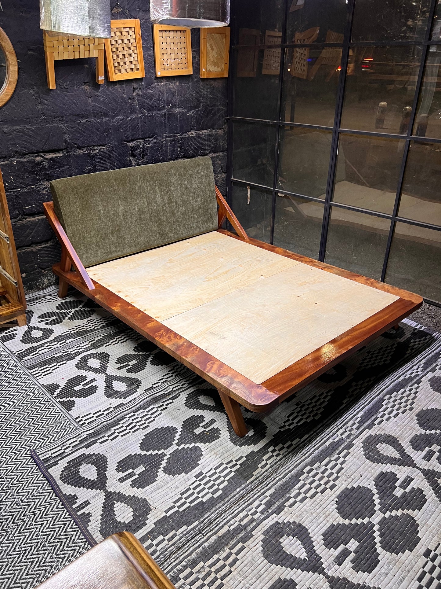 Mahogany upholstered bed with green headboard for ksh 90,000