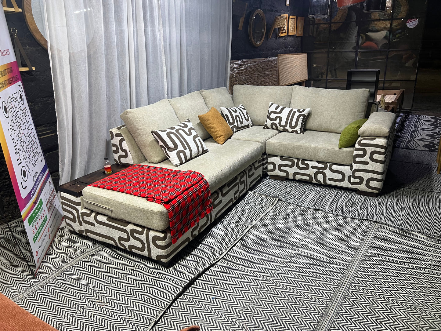 Cream and casa L-shape sofa for ksh 160,000 with 50 D cushions