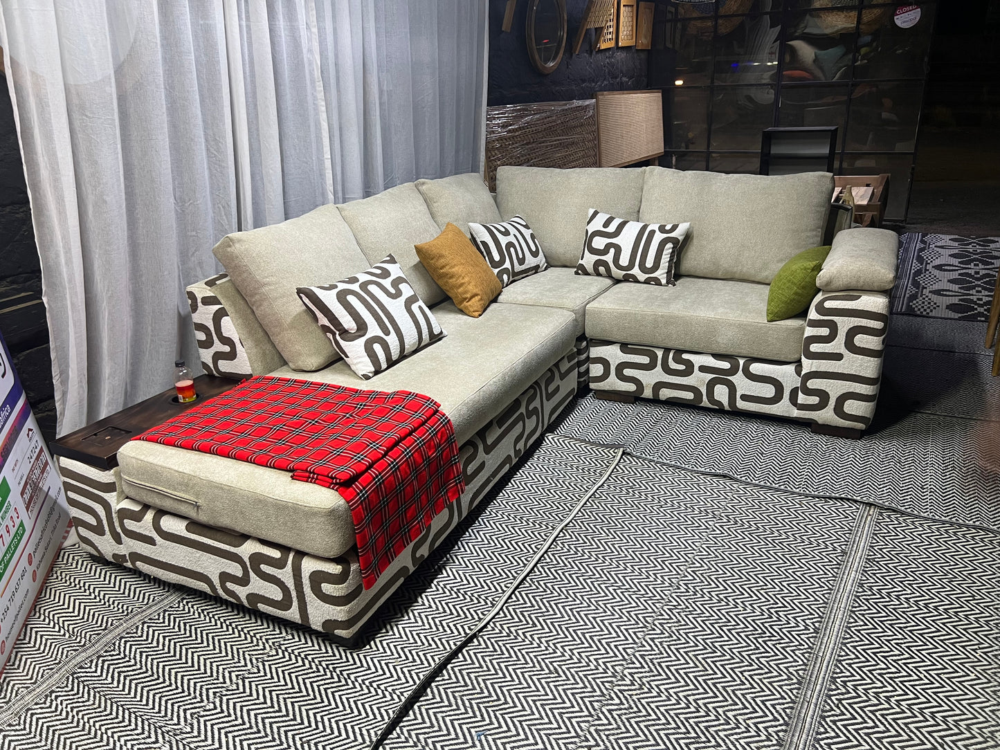Cream and casa L-shape sofa for ksh 160,000 with 50 D cushions