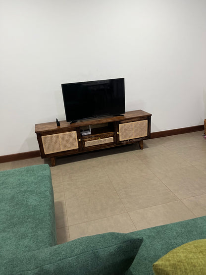 Dark oak stained white pine tv stand