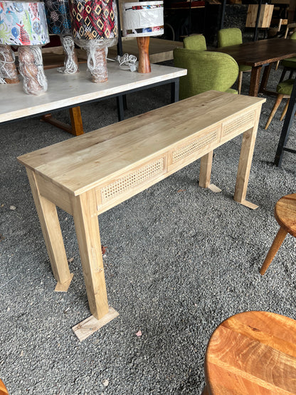 Meru oak rattan console with three drawers