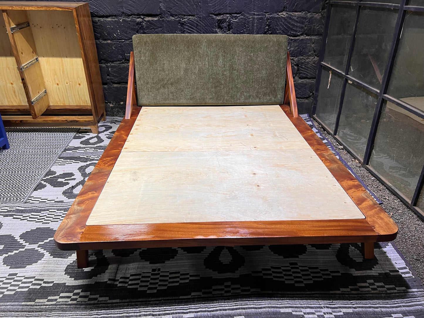 Mahogany upholstered bed with green headboard for ksh 90,000