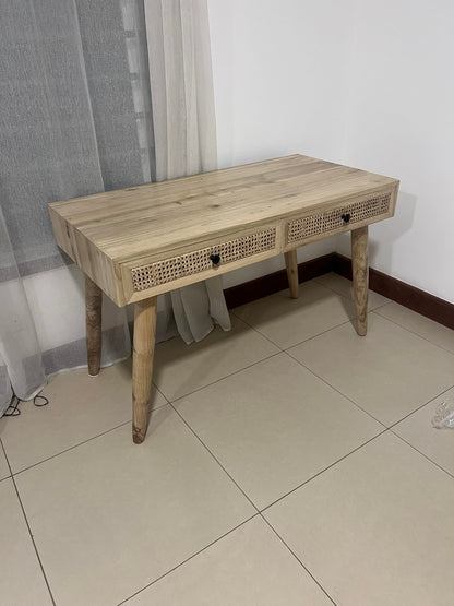 Meru oak home office rattan desk