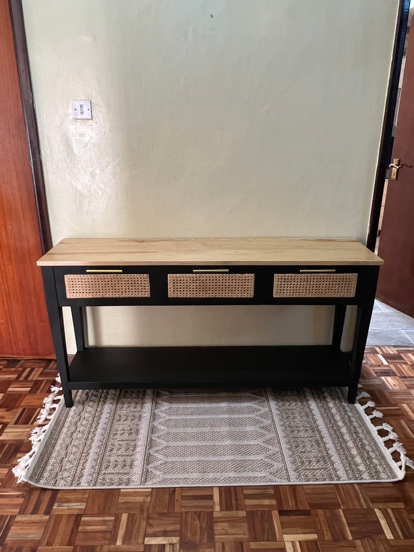 White pine rattan console table