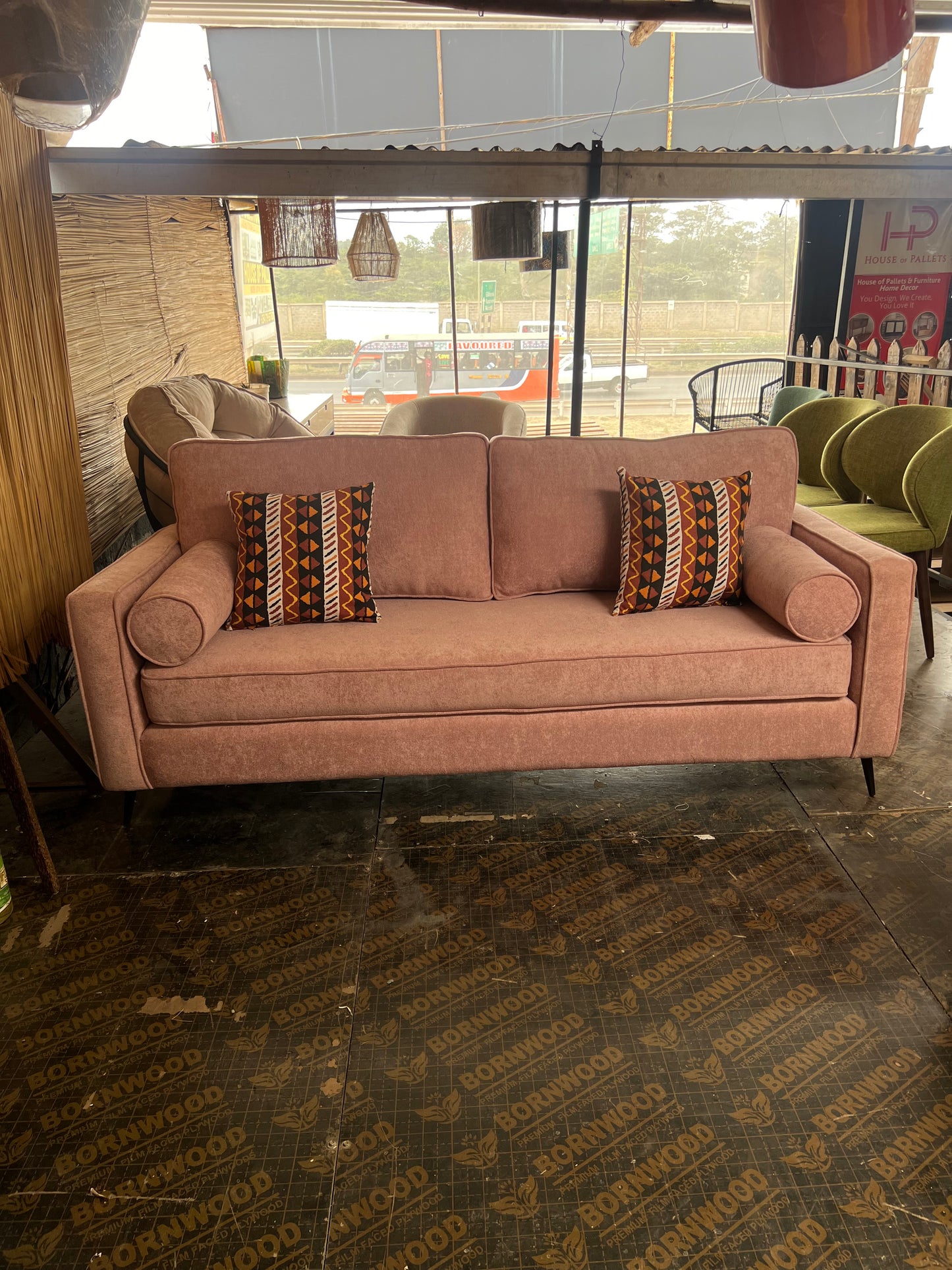 Pink 3 seater sofa