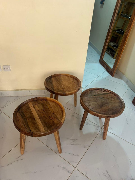 Mangowood Cratered Round Side Stools