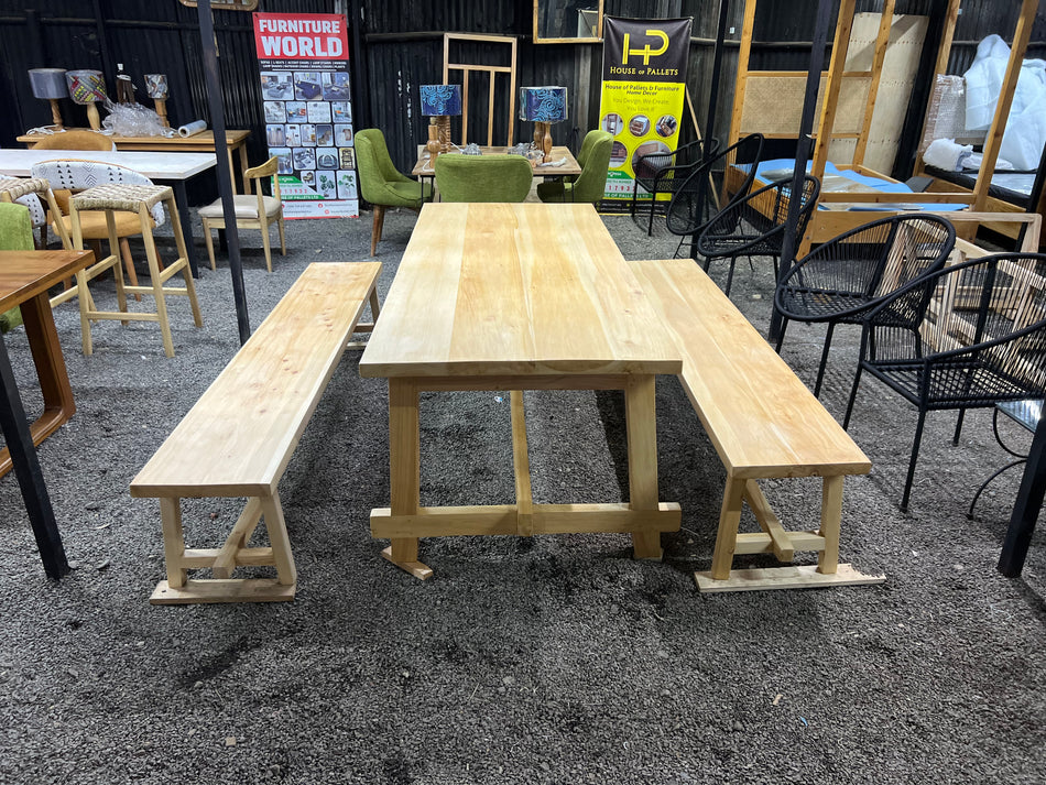 A refines wooden Cypress table and benches set in Nairobi kenya