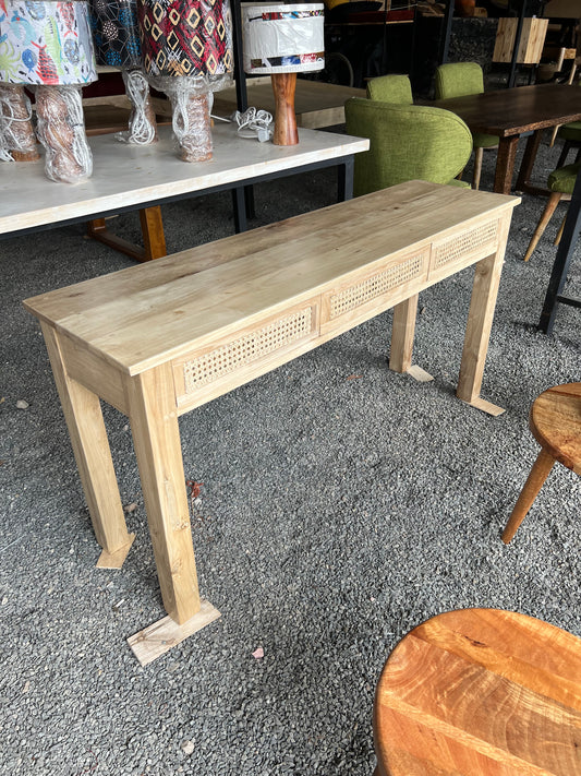 Meru oak rattan console with three drawers