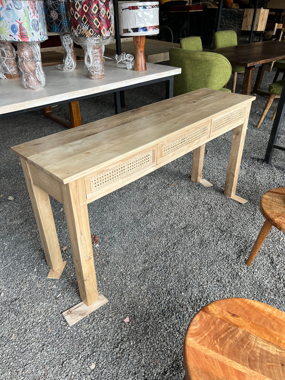 Meru oak rattan console with three drawers – House of Pallets
