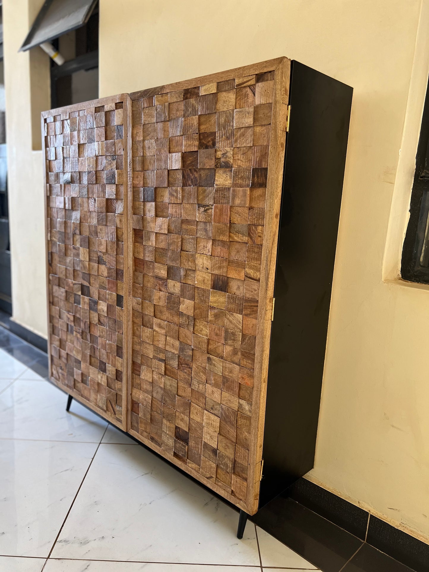 Mango wood cabinet made with black mdf