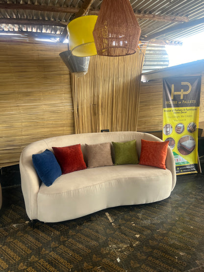 Curved white 3 seater sofa love seat for ksh 80,000 with 40D cushions