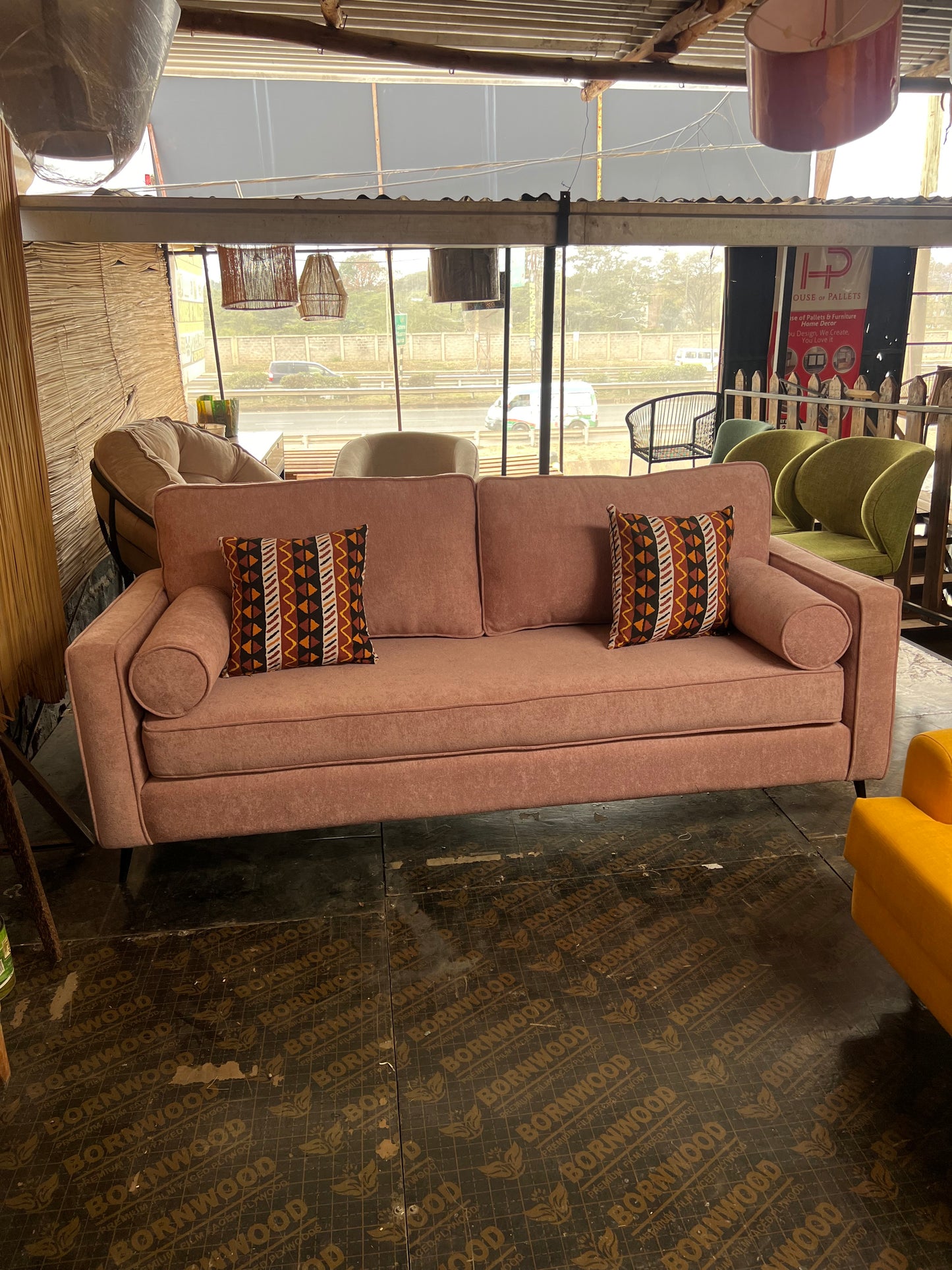 Pink 3 seater sofa