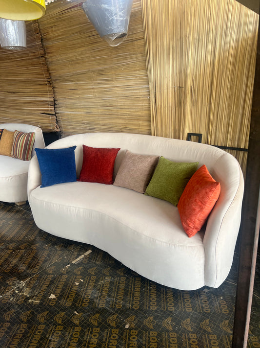 Curved white 3 seater sofa love seat for ksh 80,000 with 40D cushions