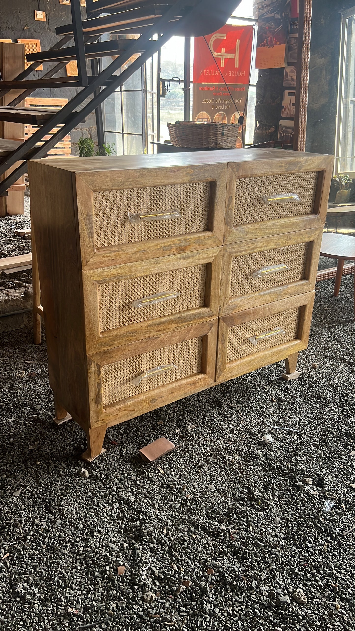 Rattan mango wood chest of drawers