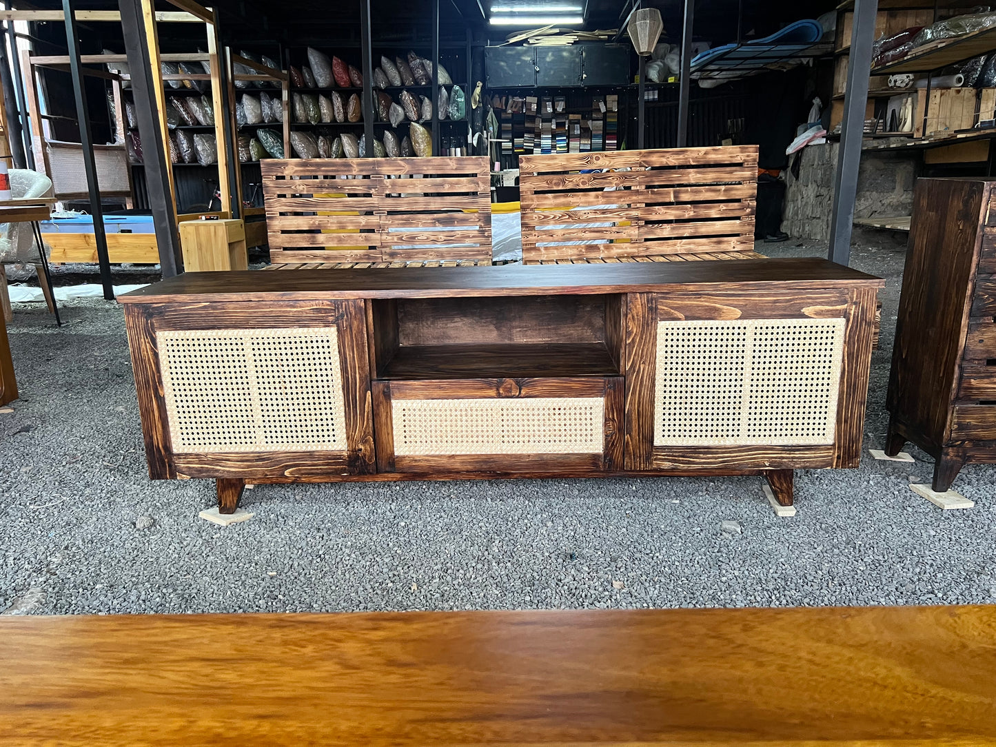 Dark oak stained white pine tv stand