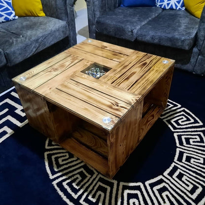 White pine Coffee Table with Tempered Glass