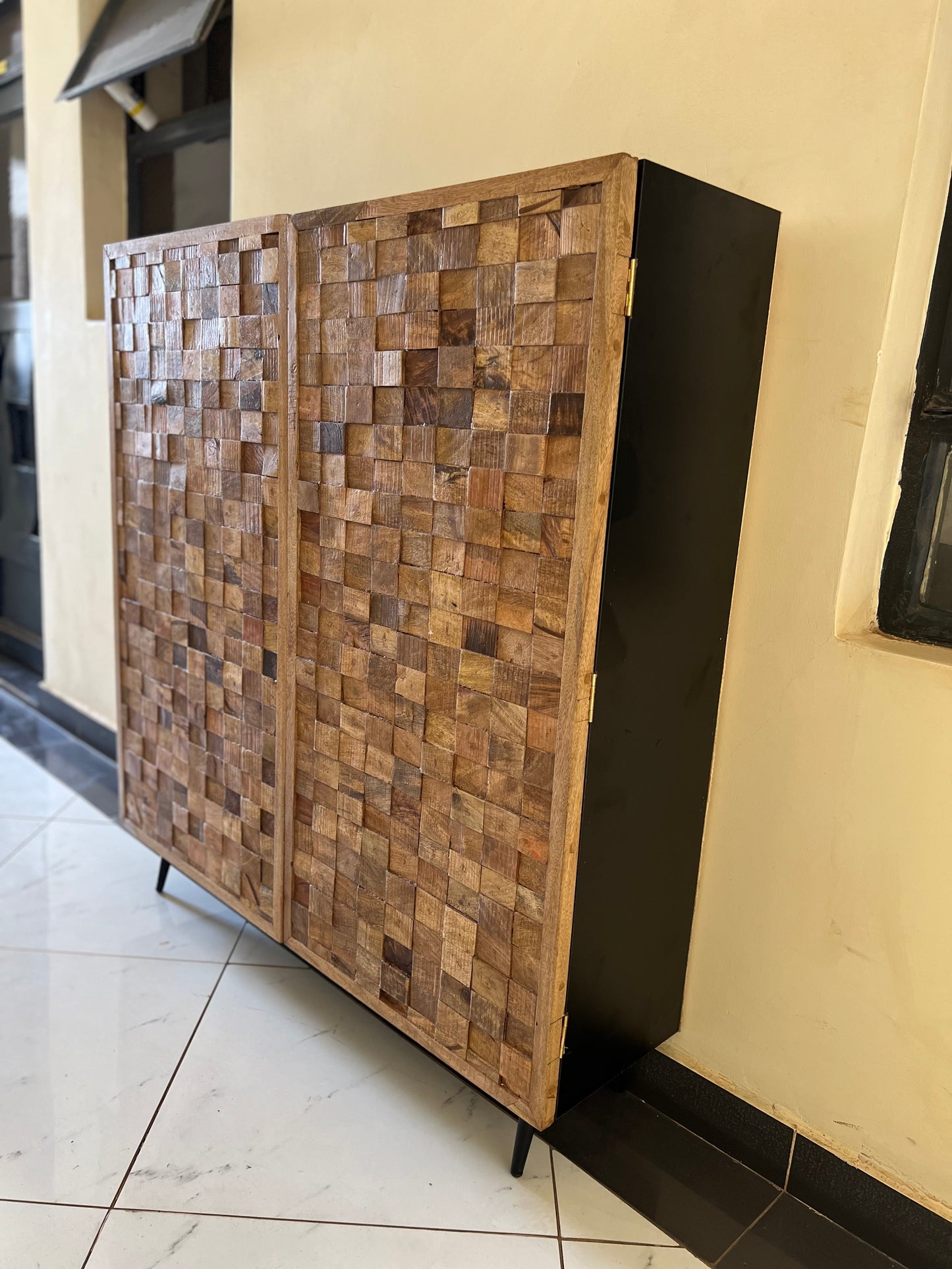 Mango wood cabinet made with black mdf