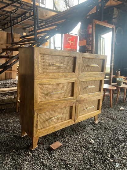 Rattan mango wood chest of drawers