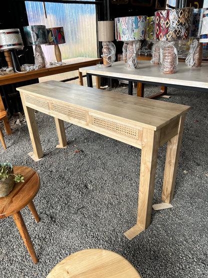 Meru oak rattan console with three drawers