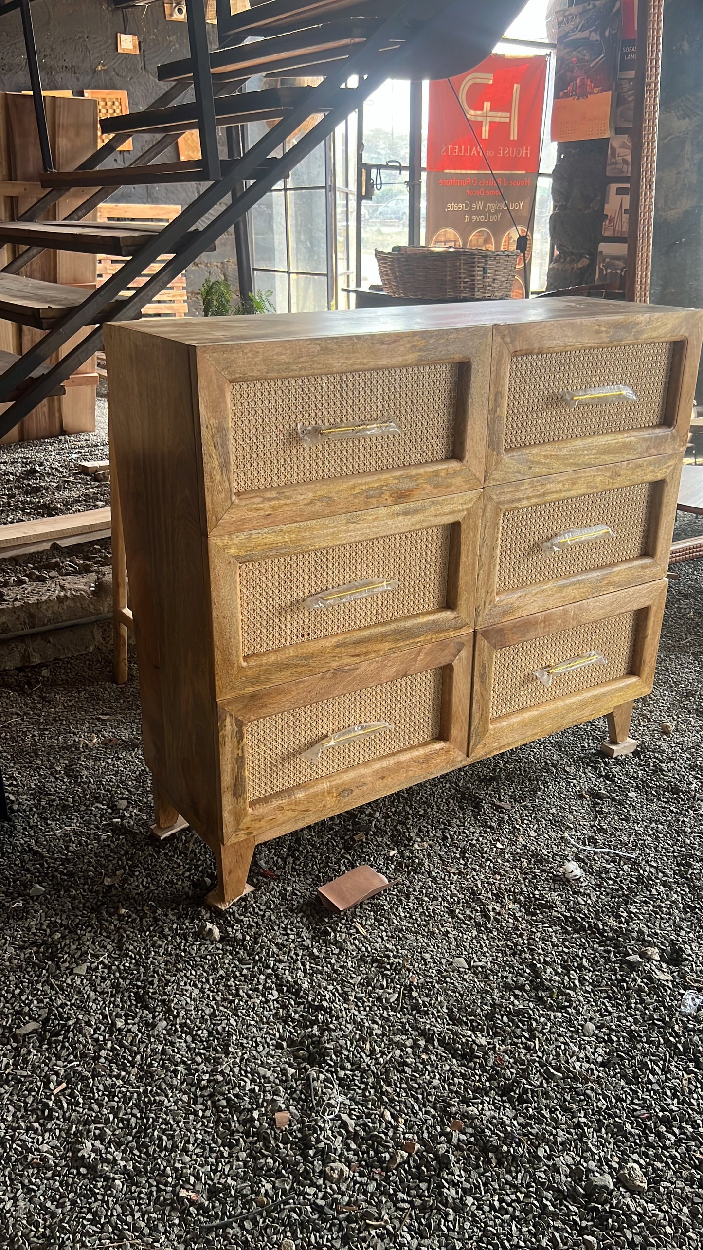 Rattan mango wood chest of drawers