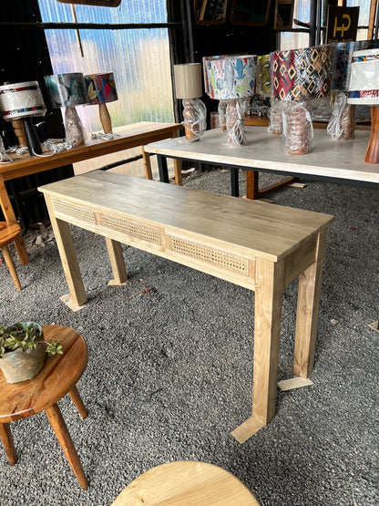 Meru oak rattan console with three drawers