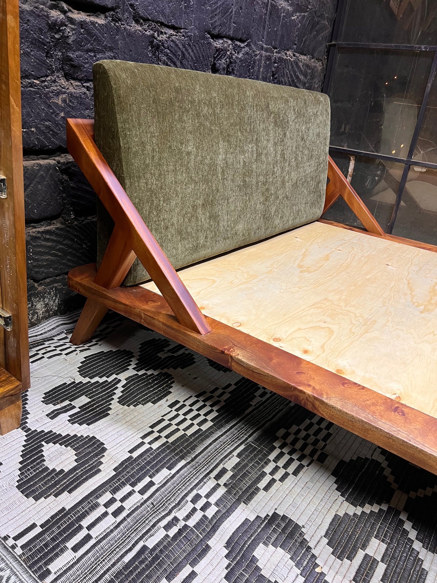 Mahogany upholstered bed with green headboard for ksh 90,000