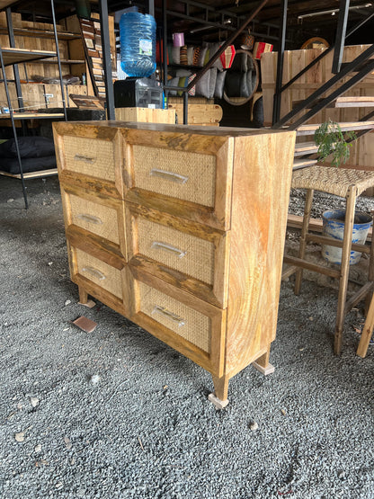 Rattan mango wood chest of drawers