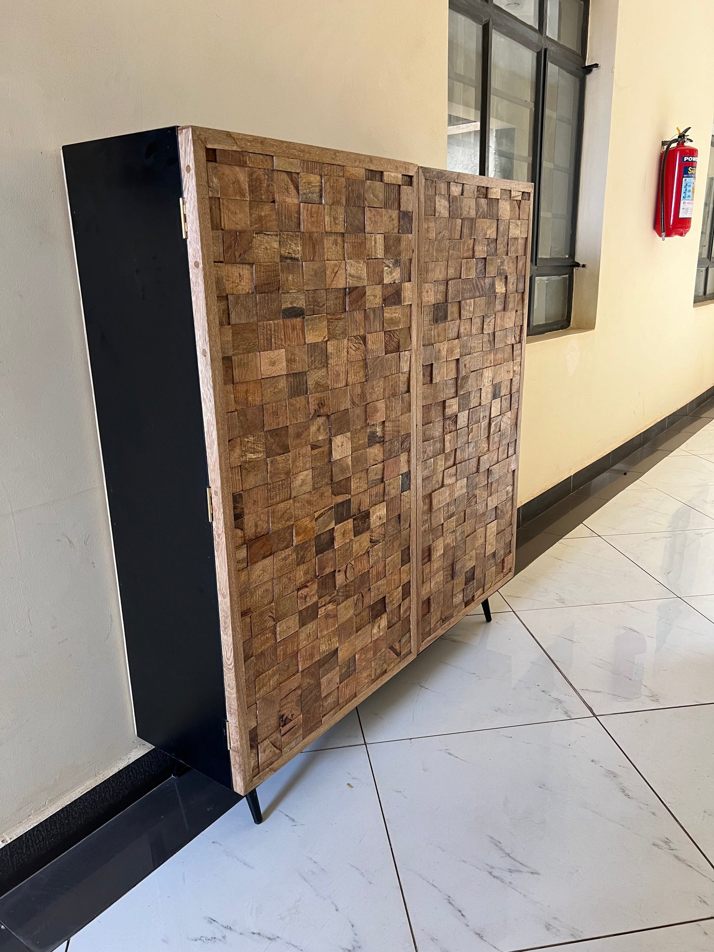 Mango wood cabinet made with black mdf