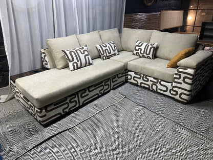 Cream and casa L-shape sofa for ksh 160,000 with 50 D cushions