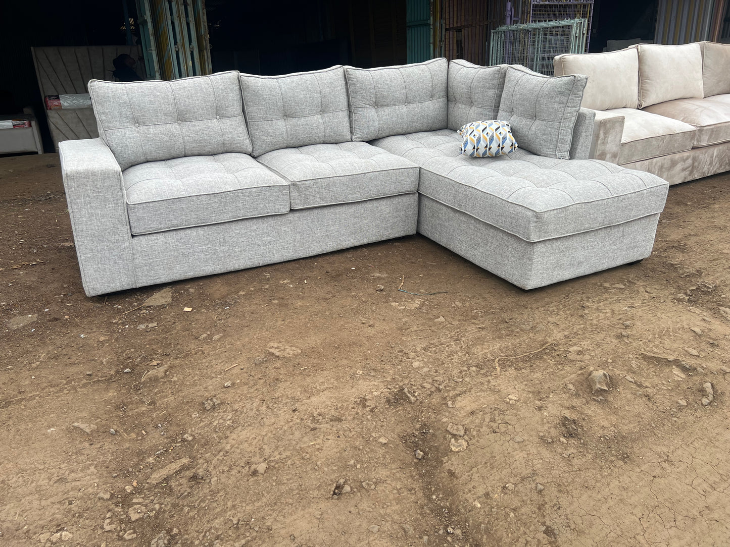 Grey l-shape fabric sofa