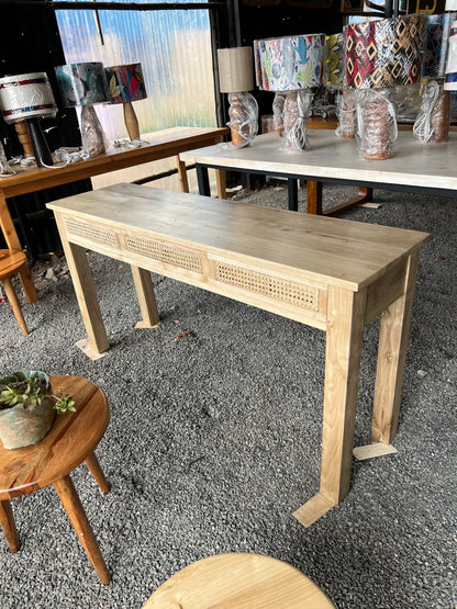 Meru oak rattan console with three drawers