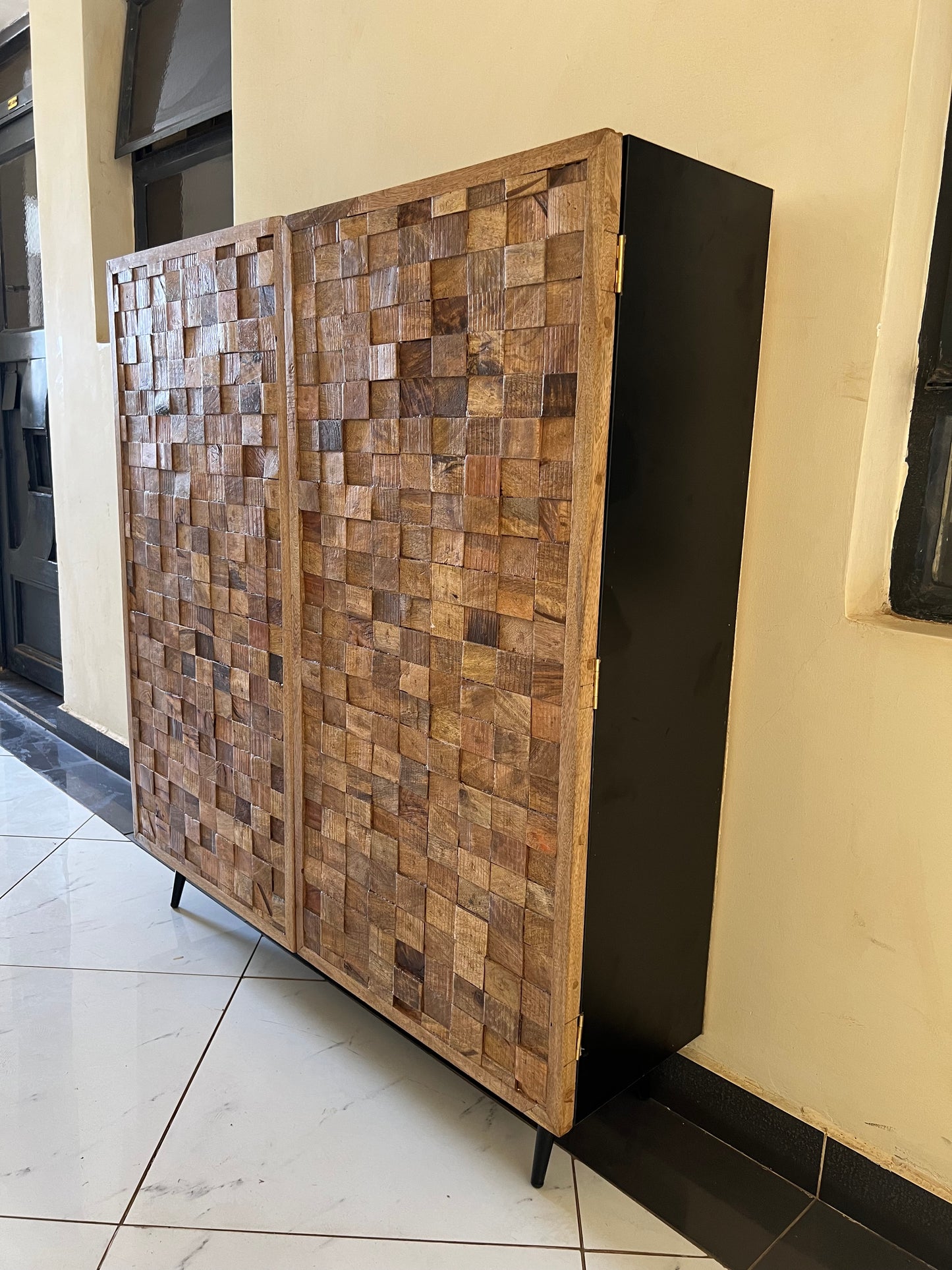 Mango wood cabinet made with black mdf