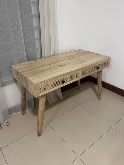 Meru oak home office rattan desk