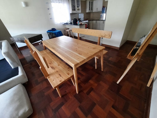 Polished Pine Wood Dining Set with