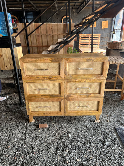 Rattan mango wood chest of drawers