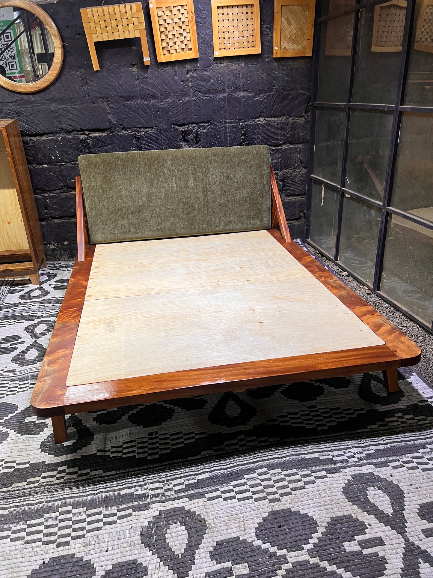 Mahogany upholstered bed with green headboard for ksh 90,000
