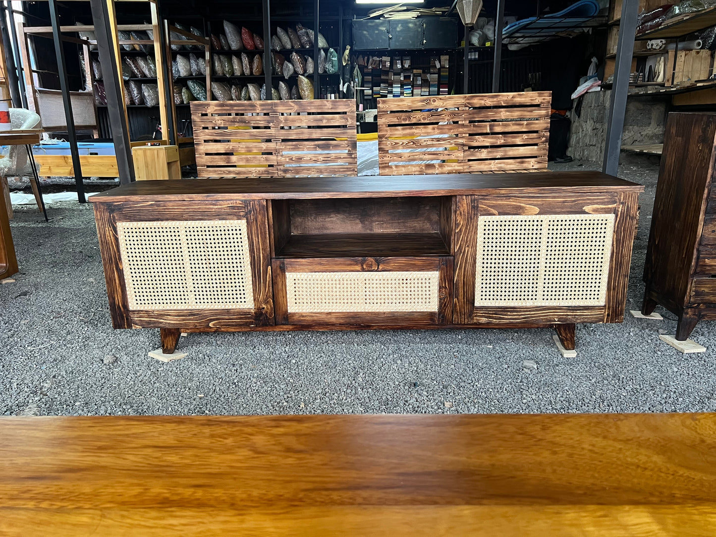 Dark oak stained white pine tv stand