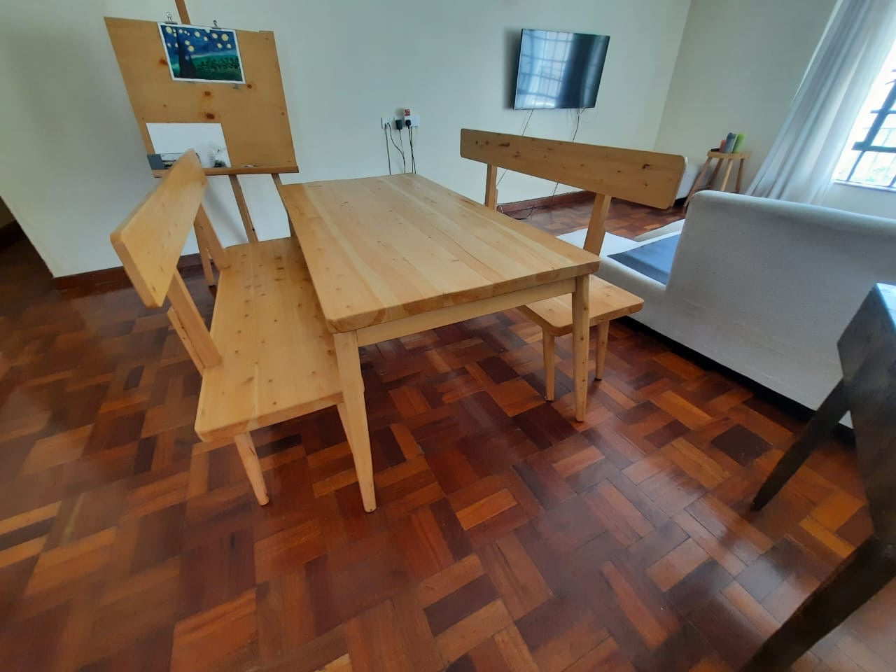 Polished Pine Wood Dining Set with