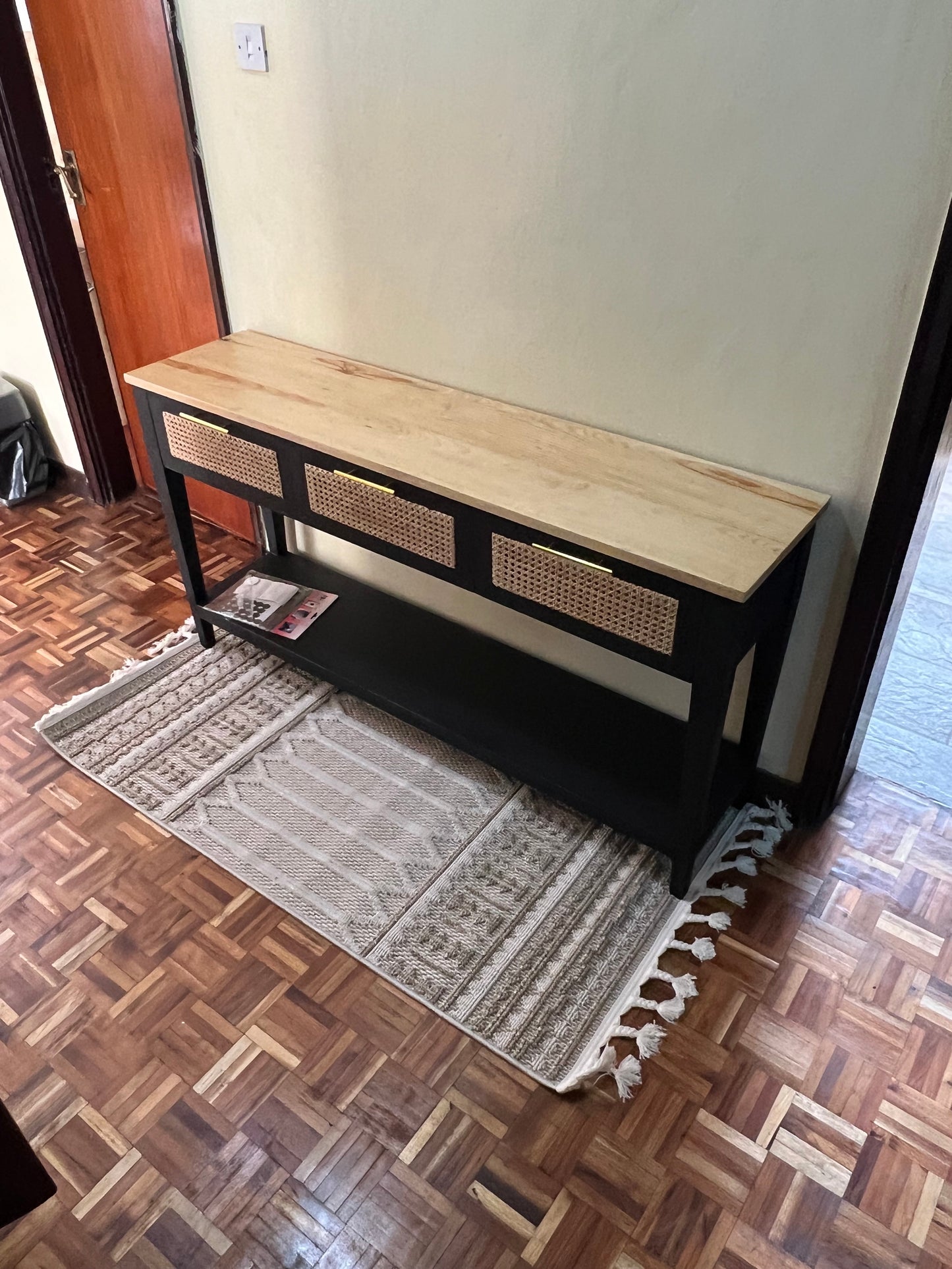 White pine rattan console table