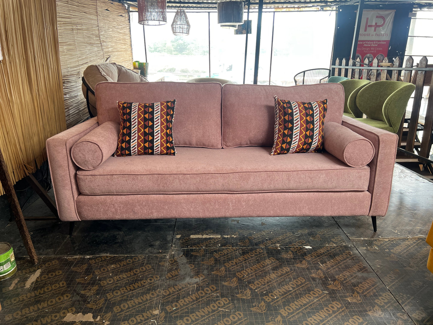 Pink 3 seater sofa