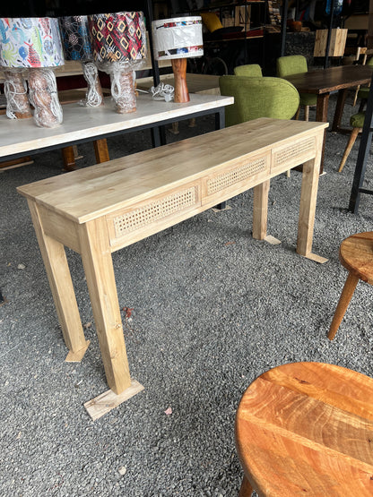 Meru oak rattan console with three drawers