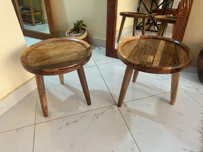 Mangowood Cratered Round Side Stools