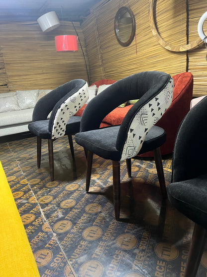 Mudcloth dining chairs with black molfino fabric for ksh 24,000 each