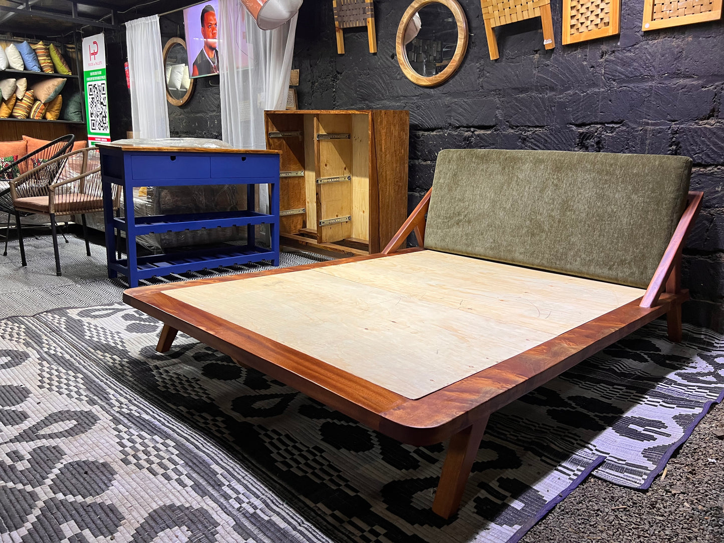 Mahogany upholstered bed with green headboard for ksh 90,000